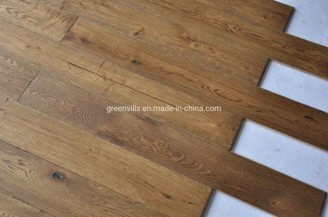 12mm Oak Wood Brushed Smoked Antique Parquet UV Lacquered Engineered Flooring