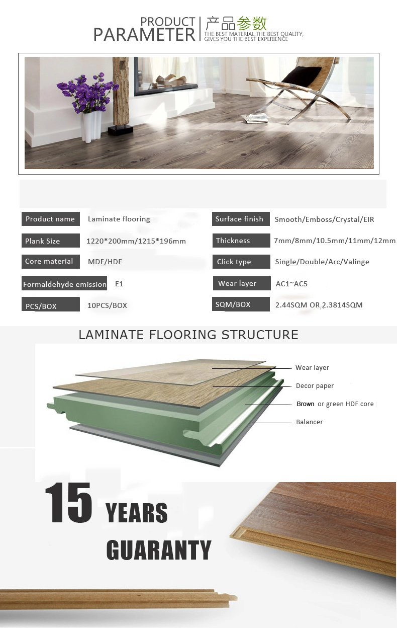 12mm Wood Decoration Materials Bedroom Kitchen Wooden Floor Tiles Elf Oak White Washed Laminated Flooring